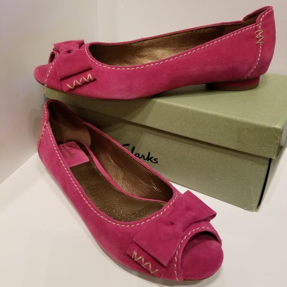 Clarks Pink Flats with Bow Detail